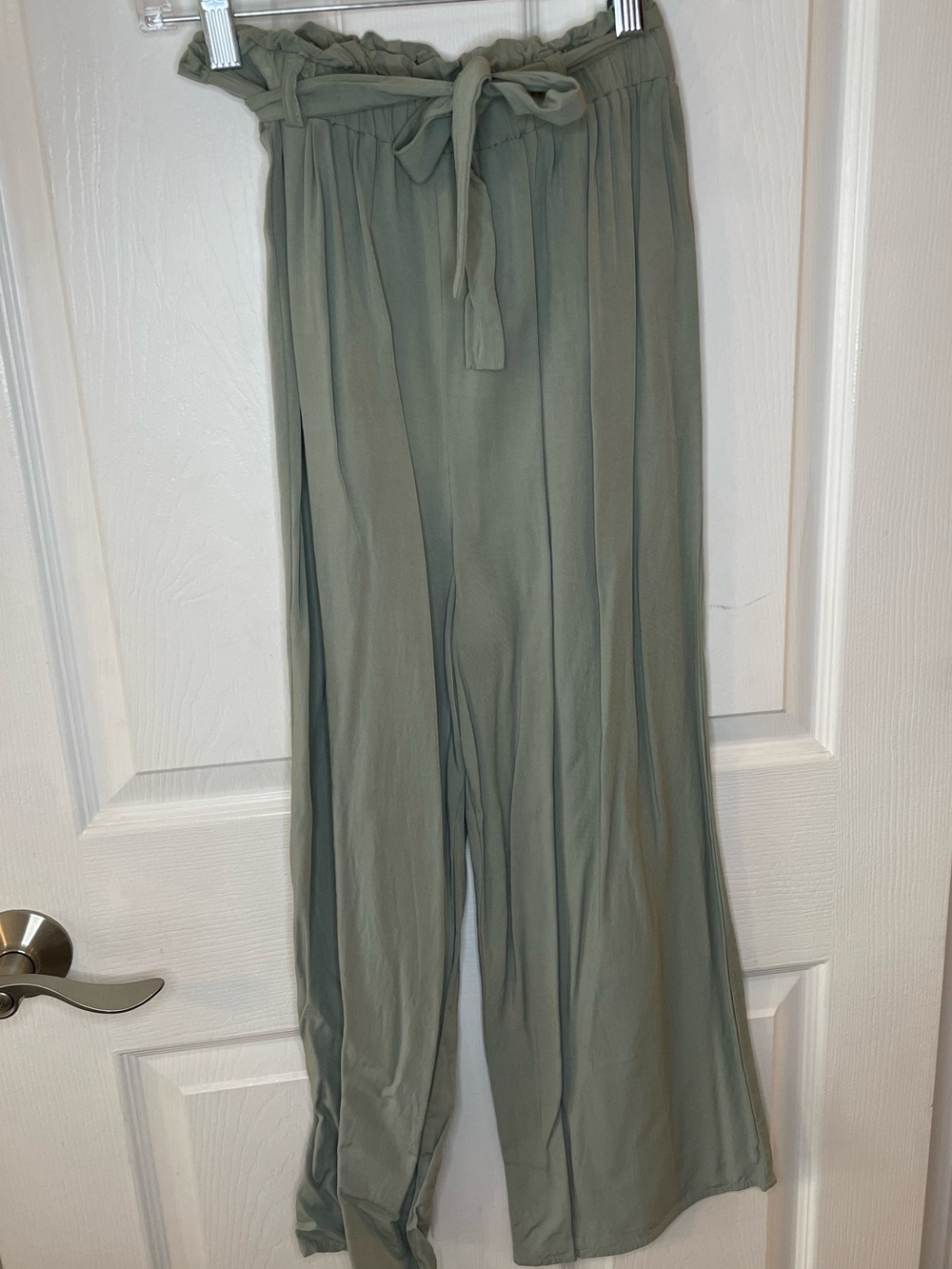 art class Sage Green Wide-Leg Paperbag Waist Pants with Tie